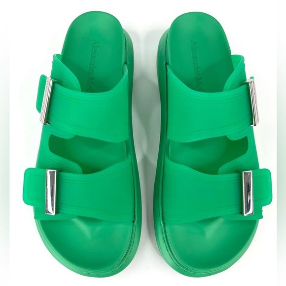 ALEXANDER MCQUEEN unisex Double Band Rubber Green Slides Sandals EU 39 US 9 - Picture 3 of 12